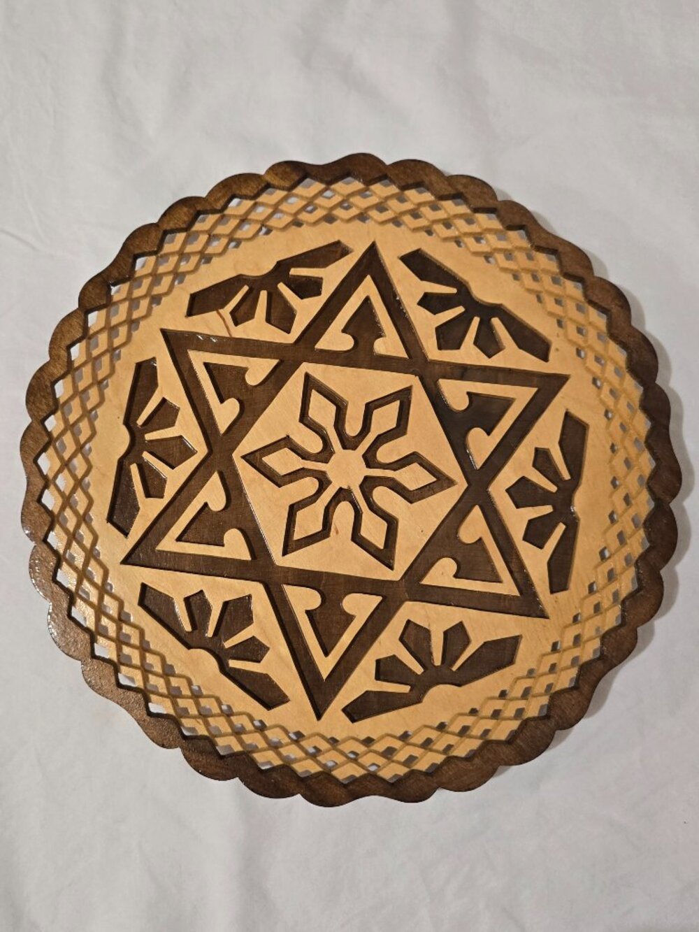 Folk Art Handmade Lace Cut Out Shallow Dish
